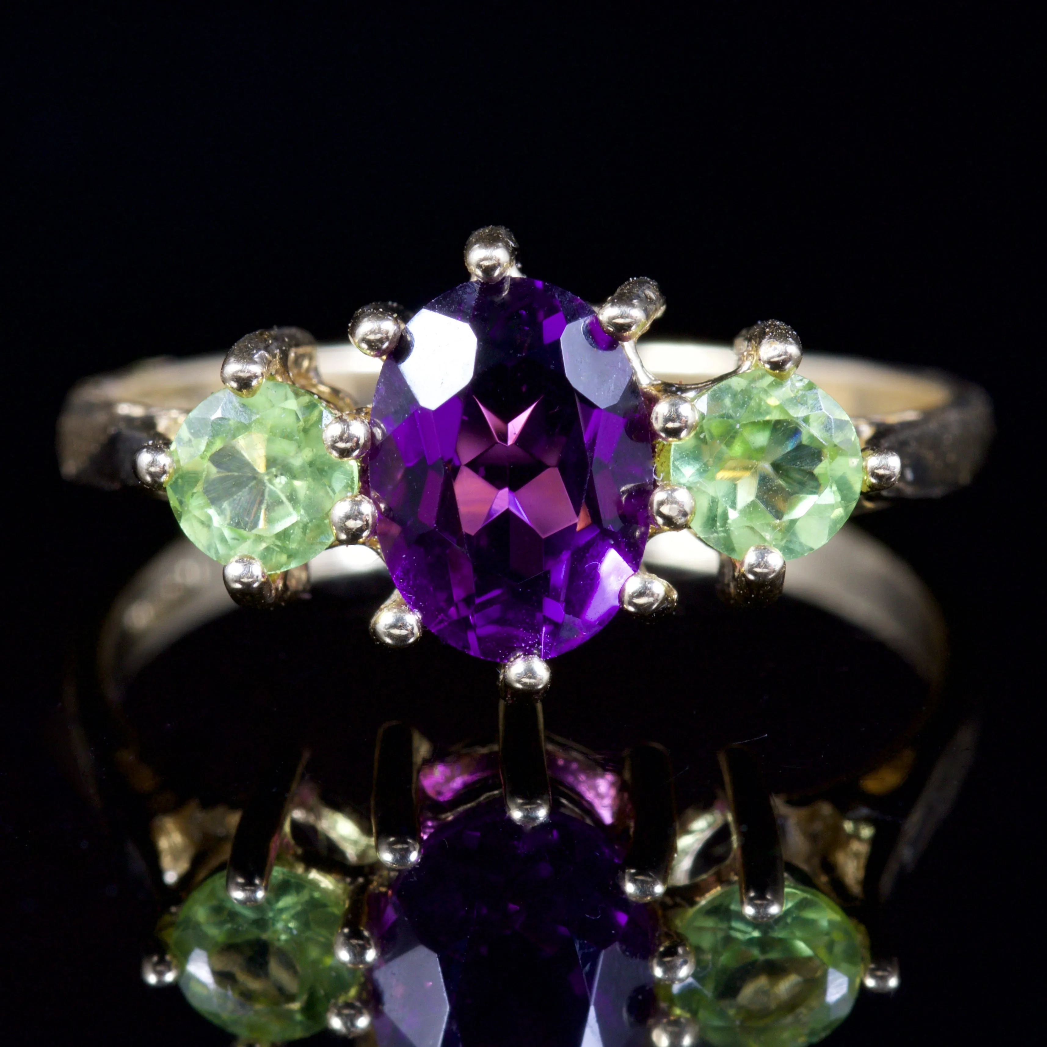 Suffragette Trilogy Ring Amethyst Peridot 9Ct Ring