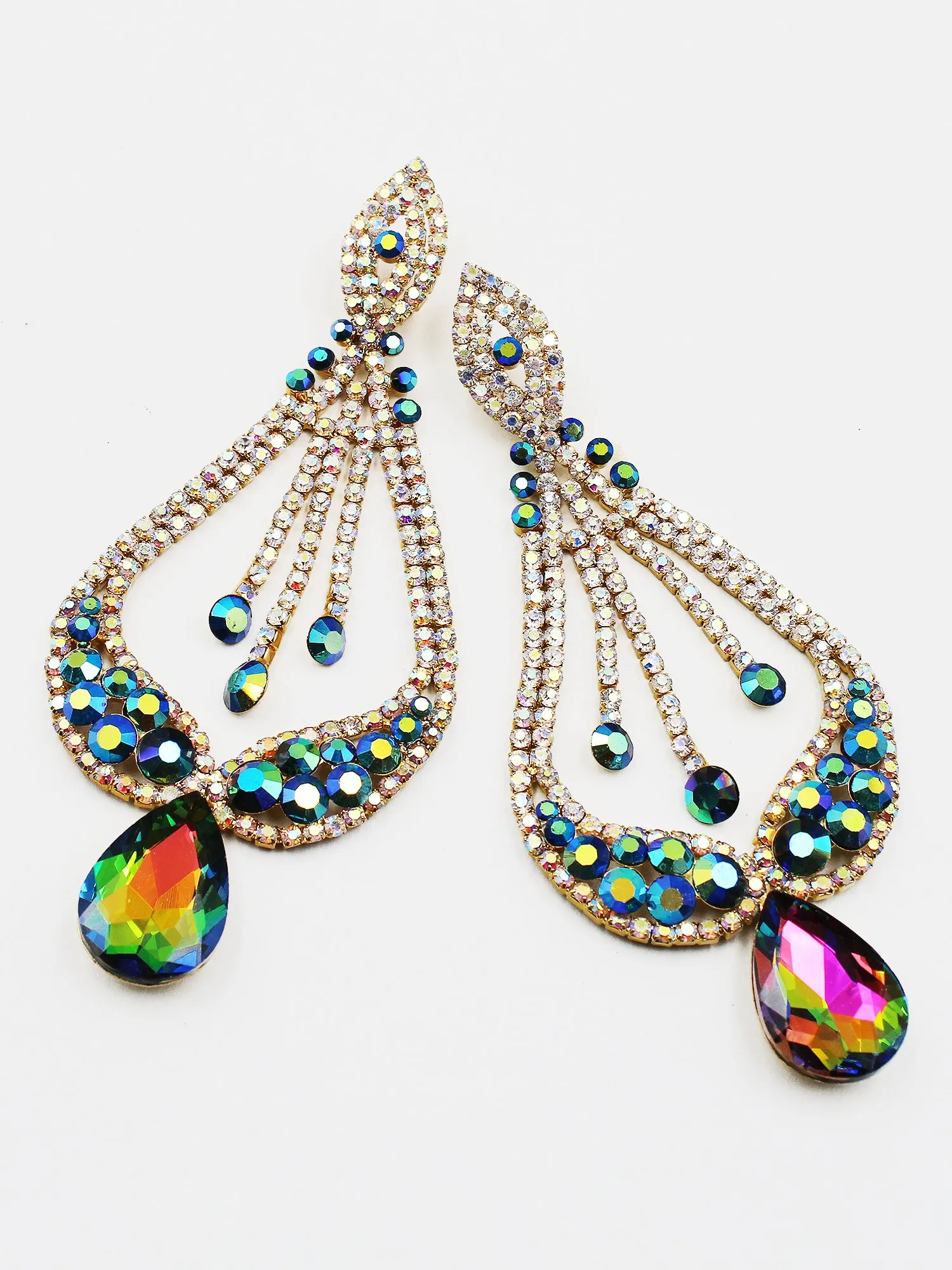 Tear Drop Tip Chandelier Evening Earrings