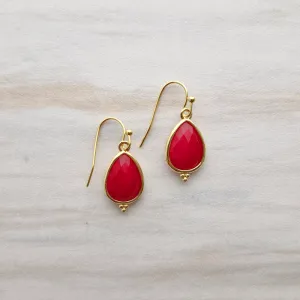Teardrop Red Jade with Granulation Single Drop Earrings