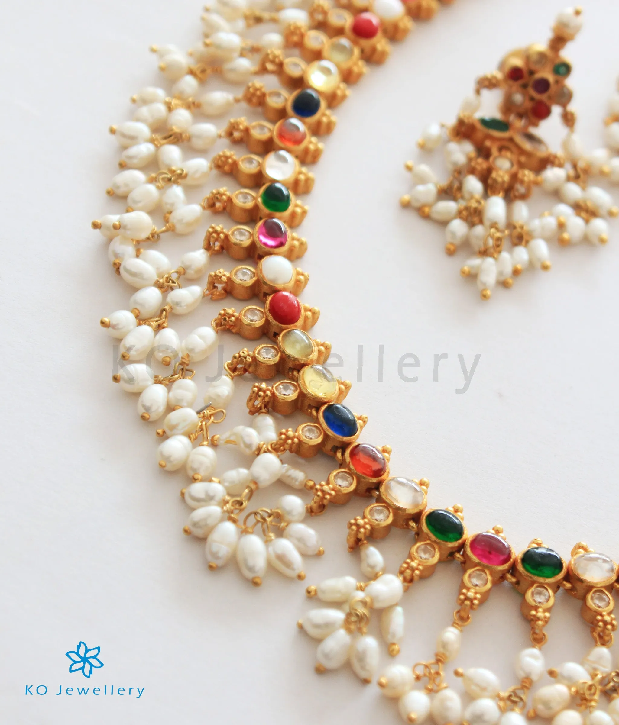 The Prerna Silver Navratna Necklace (Long)