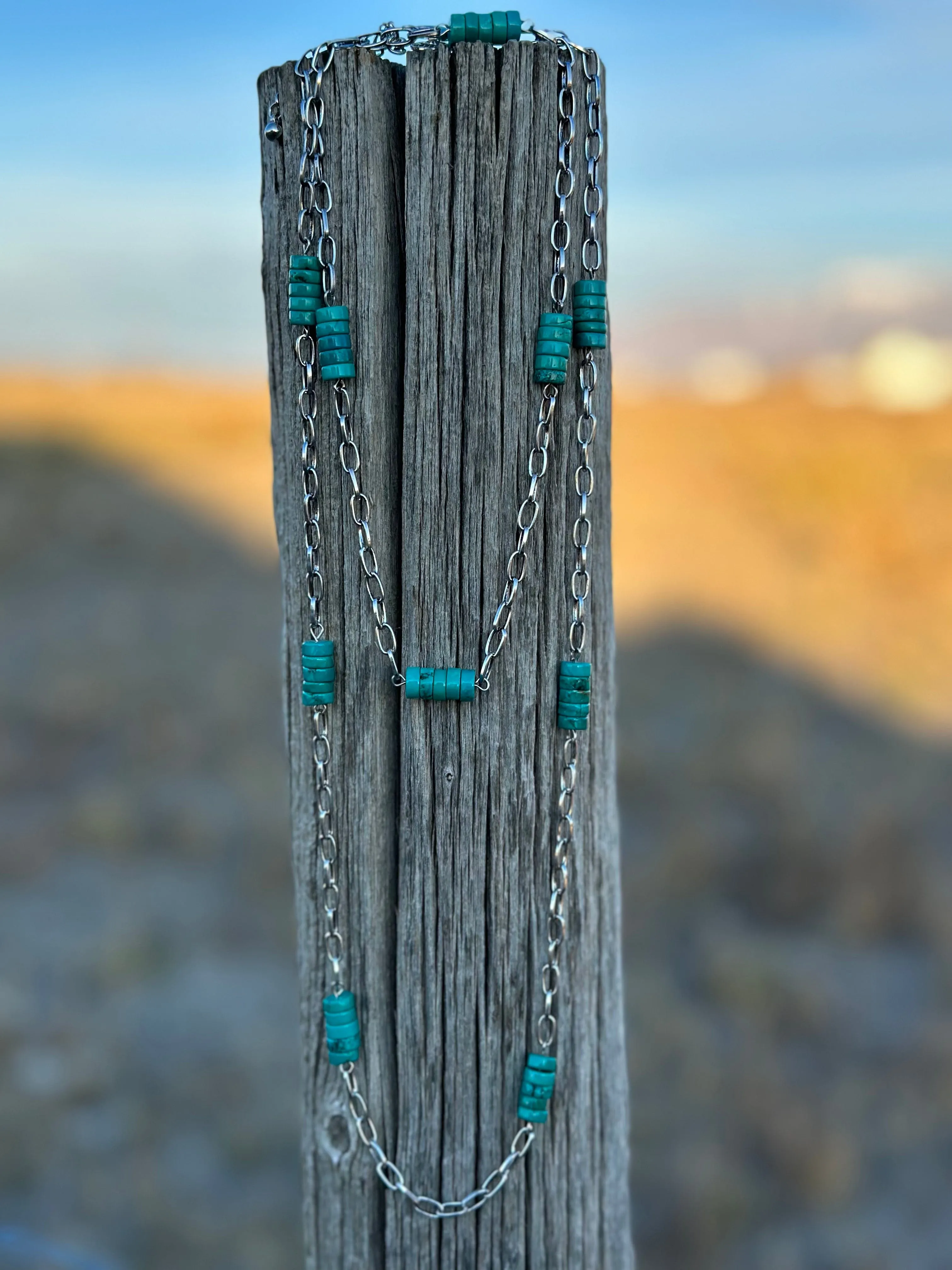 The Silver Linked Stacked Turquoise Necklace