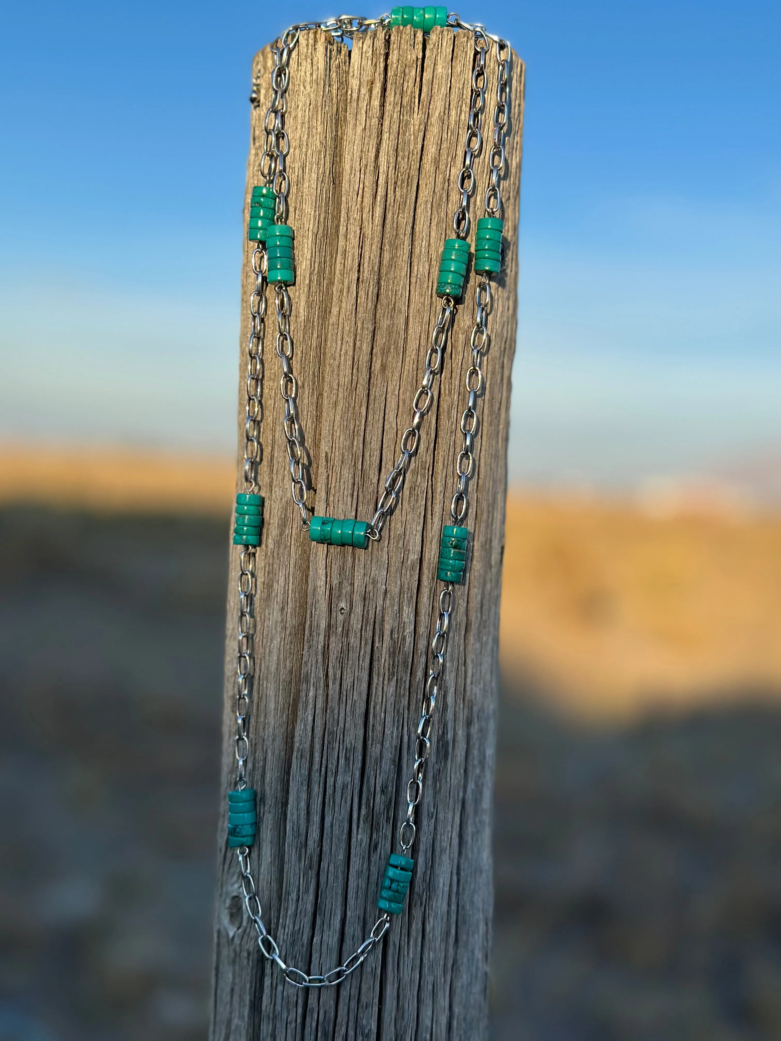 The Silver Linked Stacked Turquoise Necklace