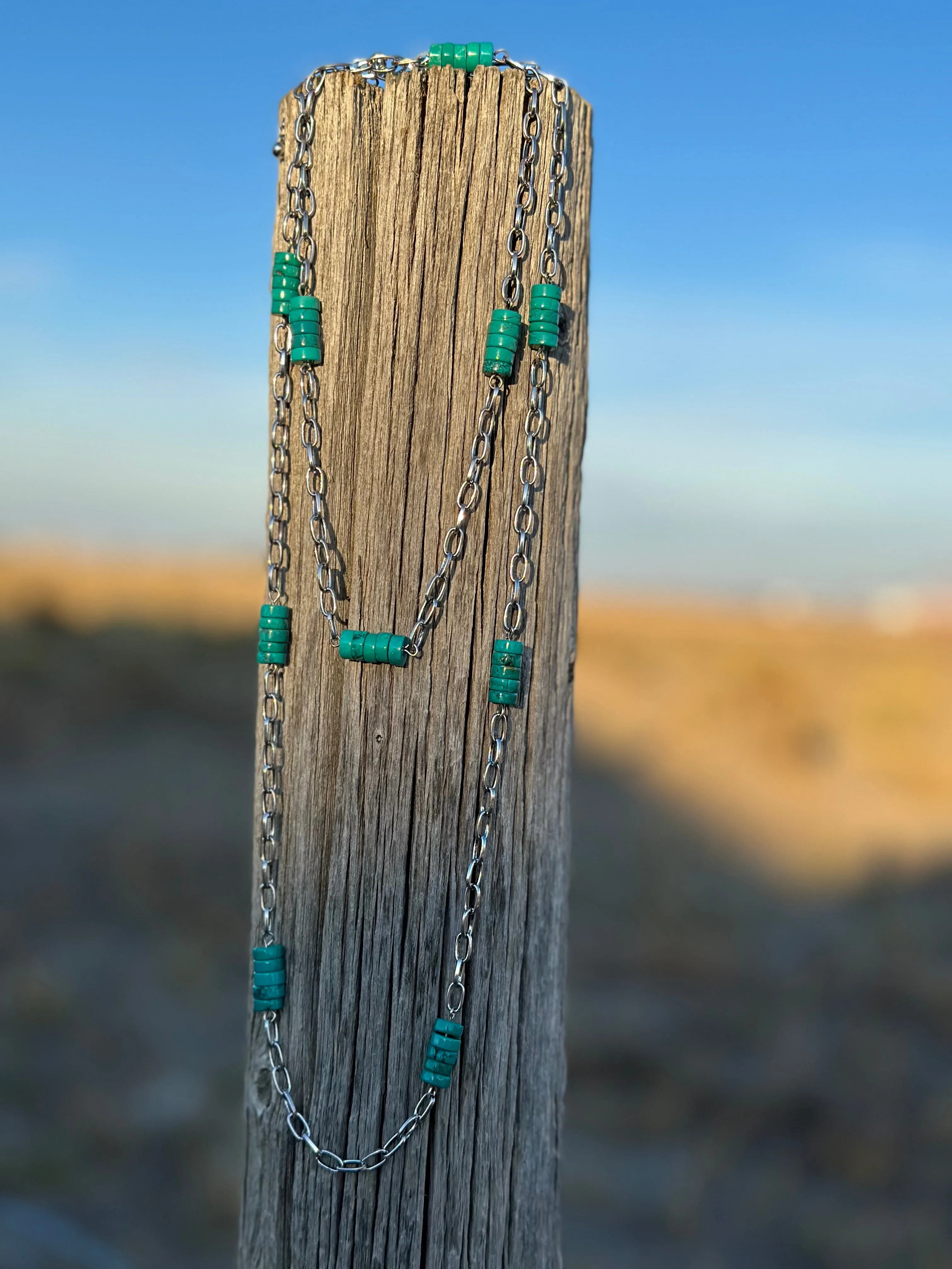 The Silver Linked Stacked Turquoise Necklace