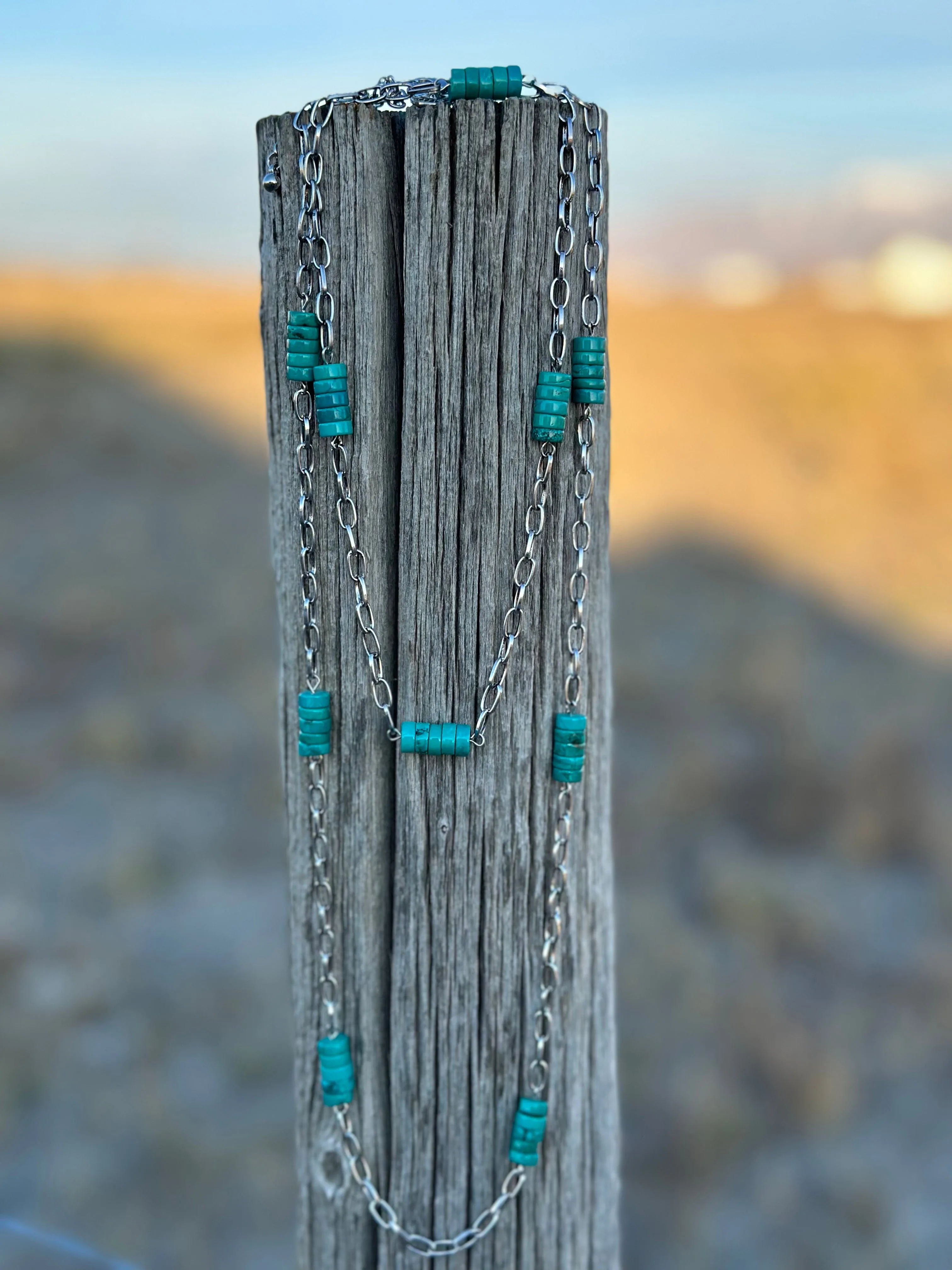 The Silver Linked Stacked Turquoise Necklace