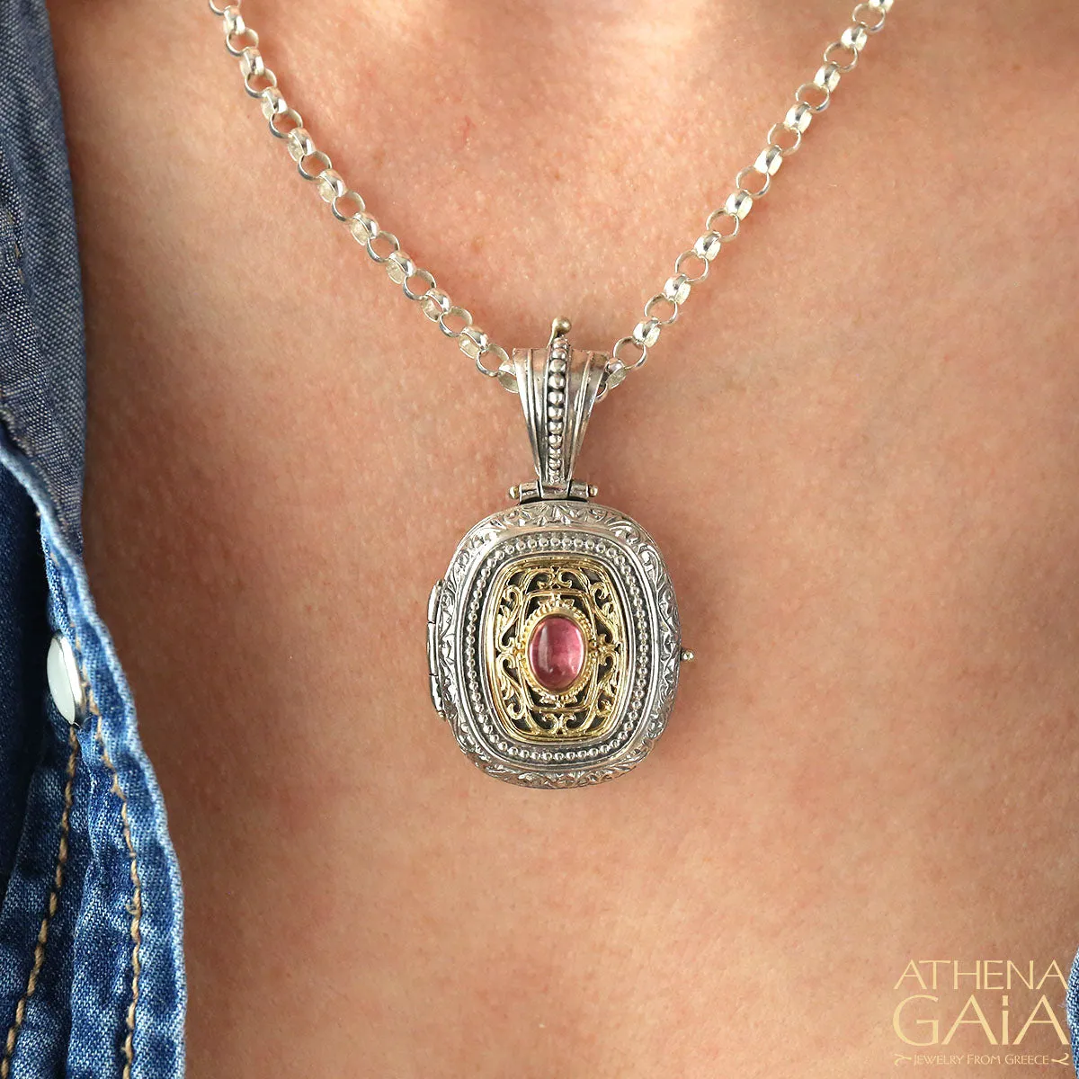 Tourmaline Gold Faced Barrel Locket