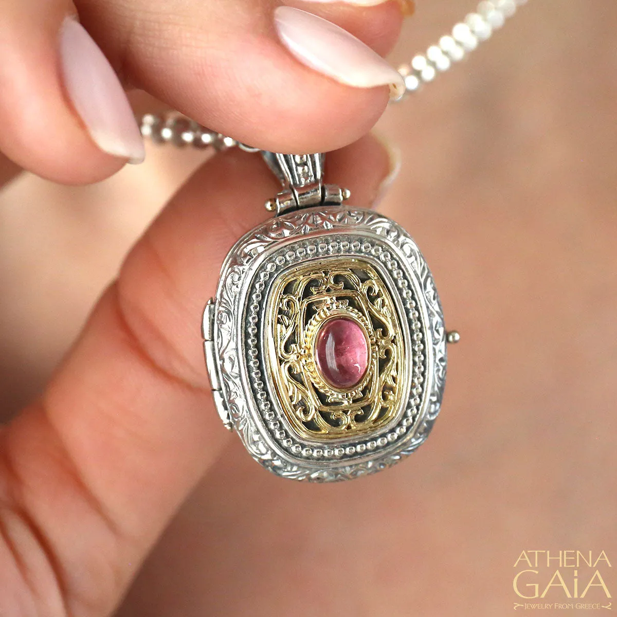 Tourmaline Gold Faced Barrel Locket