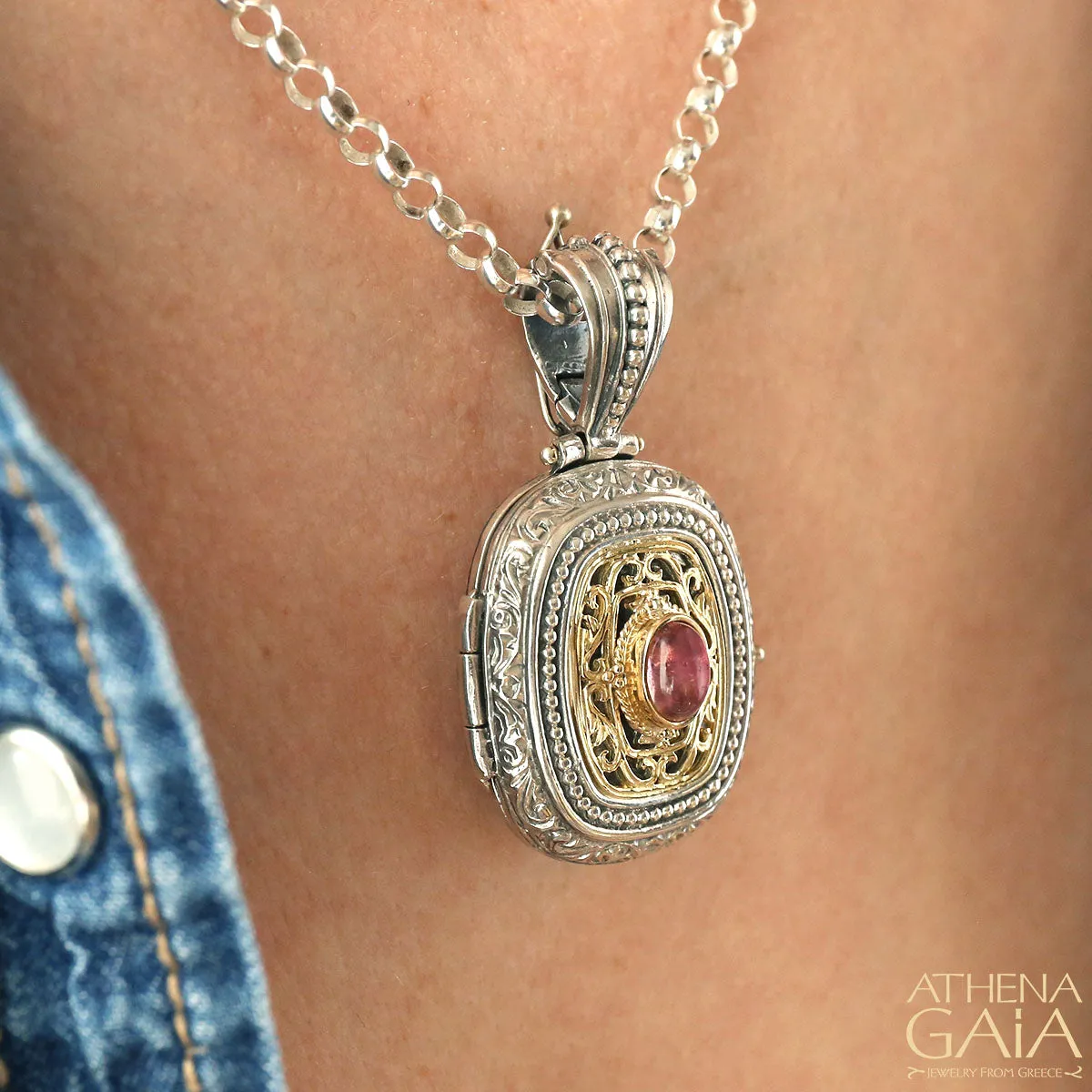 Tourmaline Gold Faced Barrel Locket