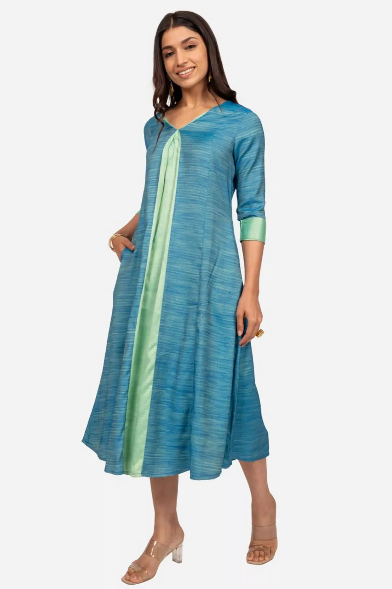 Turquoise Blue And Aqua Green Double Shade Kurta Dress