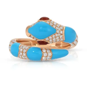 Turquoise Diamond Snake Ring with Garnet Eyes