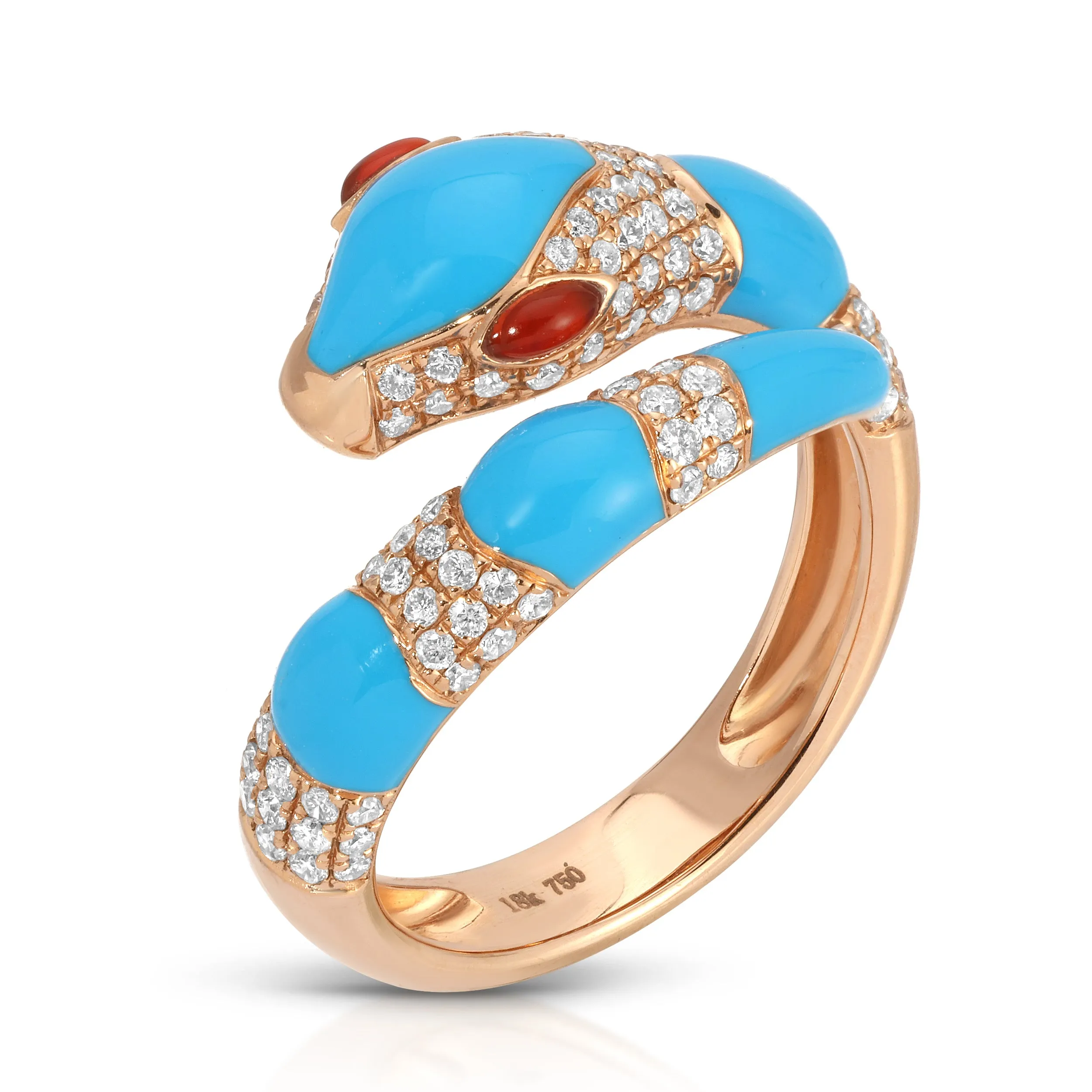Turquoise Diamond Snake Ring with Garnet Eyes