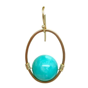 Turquoise Jade And Matte Gold Wire Wrap Oval Earrings