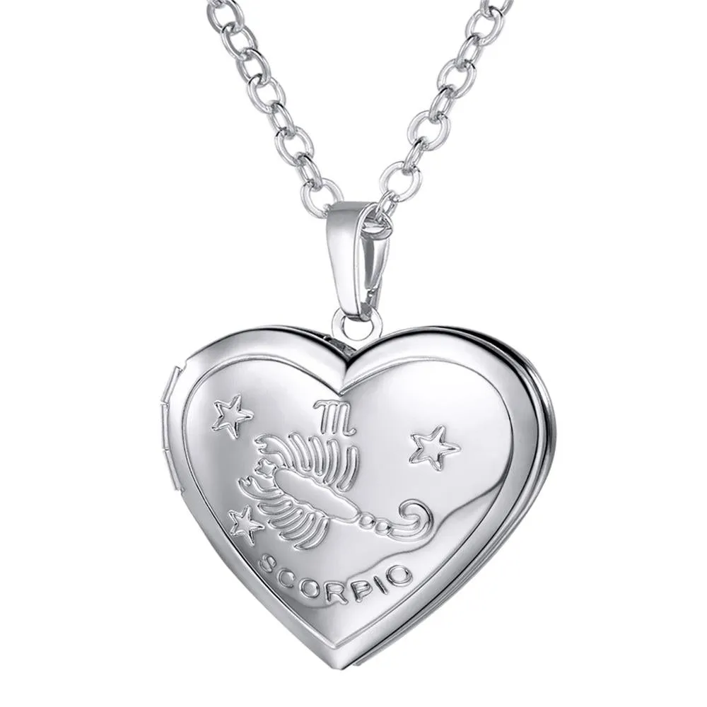 U7 Locket Necklaces 12 Constellations/Zodiac Heart Pendant &amp; Chain Mother's Day Gift Men/Women Jewelry Necklace P1158
