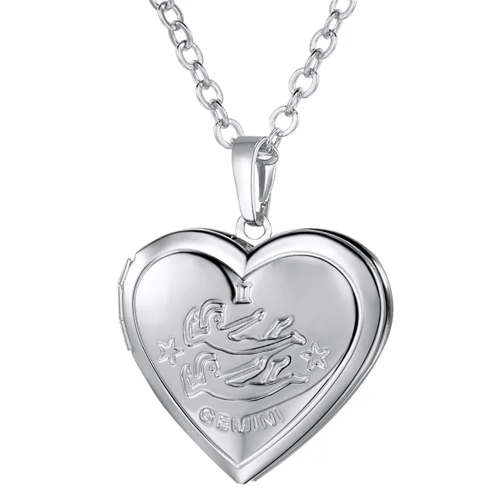 U7 Locket Necklaces 12 Constellations/Zodiac Heart Pendant &amp; Chain Mother's Day Gift Men/Women Jewelry Necklace P1158
