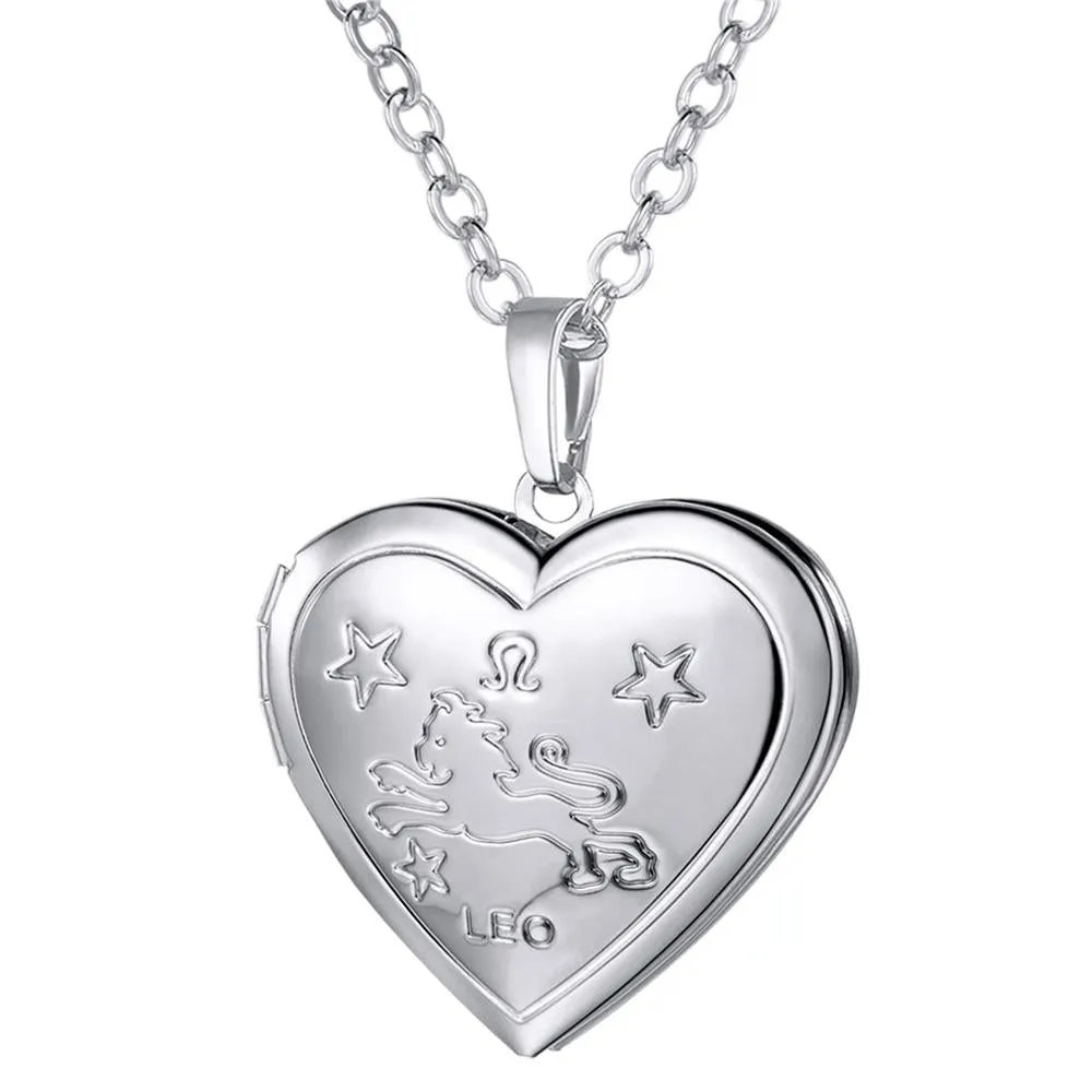 U7 Locket Necklaces 12 Constellations/Zodiac Heart Pendant &amp; Chain Mother's Day Gift Men/Women Jewelry Necklace P1158