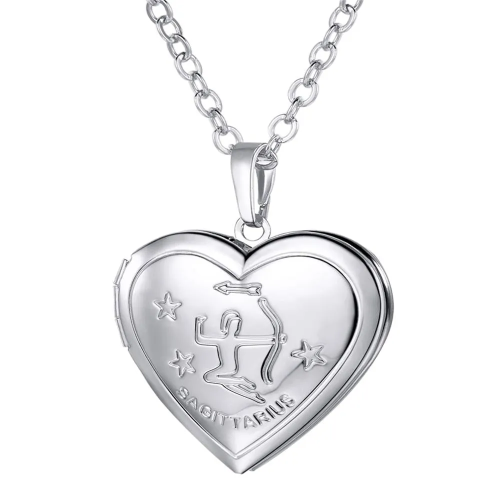 U7 Locket Necklaces 12 Constellations/Zodiac Heart Pendant &amp; Chain Mother's Day Gift Men/Women Jewelry Necklace P1158