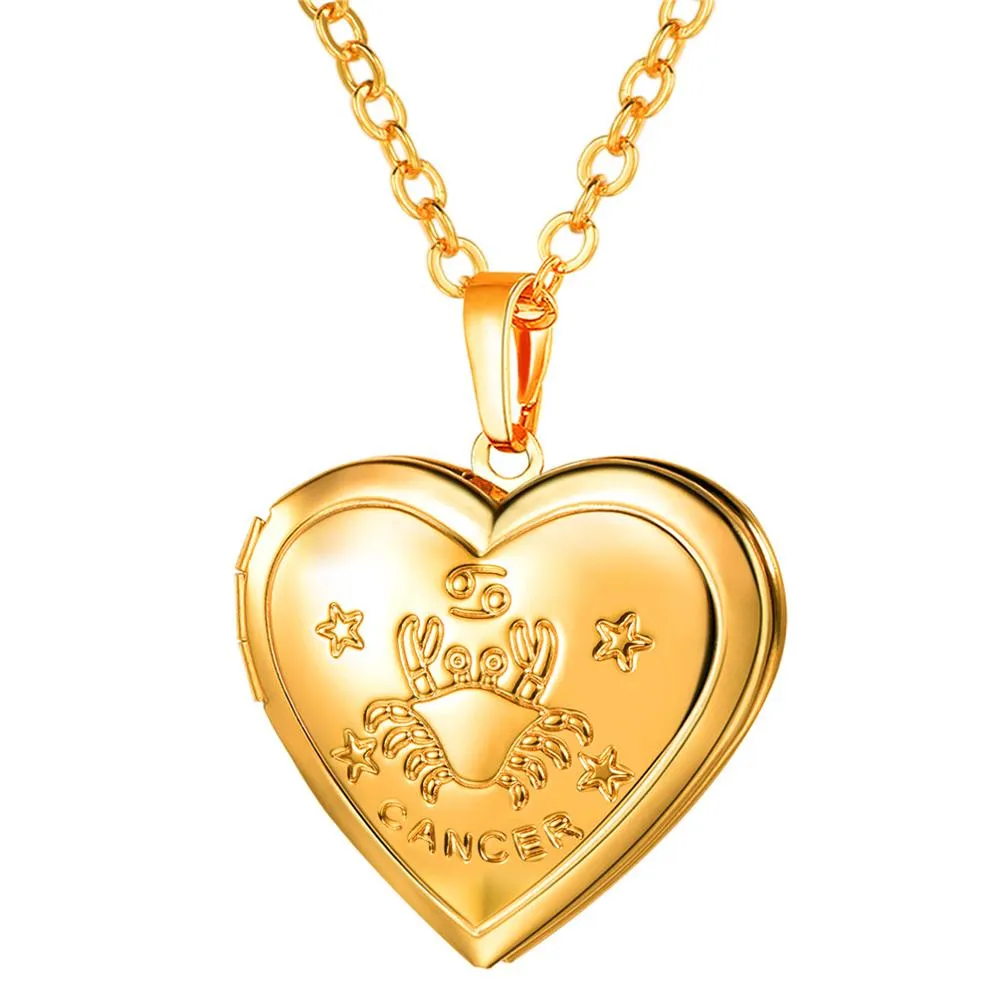 U7 Locket Necklaces 12 Constellations/Zodiac Heart Pendant &amp; Chain Mother's Day Gift Men/Women Jewelry Necklace P1158