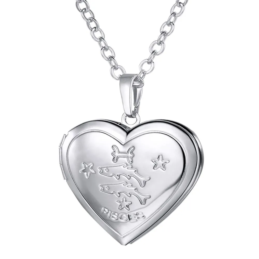 U7 Locket Necklaces 12 Constellations/Zodiac Heart Pendant &amp; Chain Mother's Day Gift Men/Women Jewelry Necklace P1158