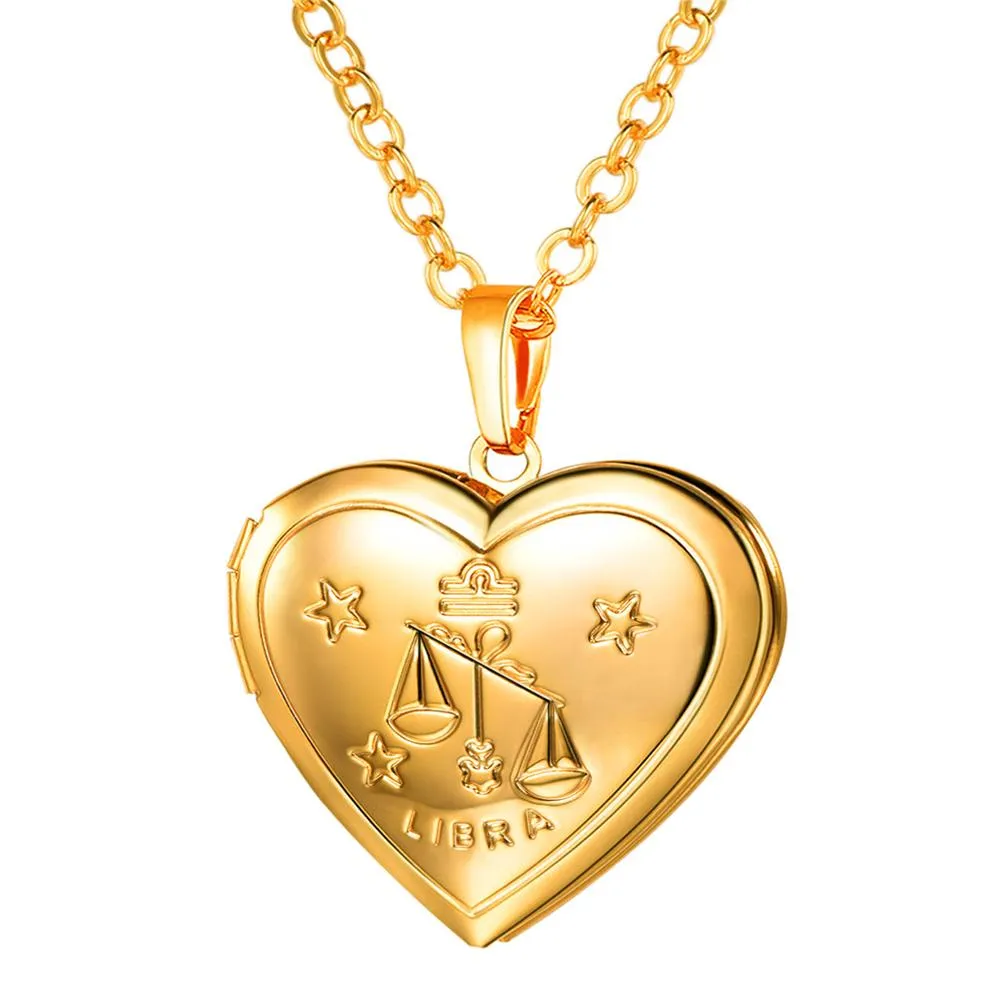 U7 Locket Necklaces 12 Constellations/Zodiac Heart Pendant &amp; Chain Mother's Day Gift Men/Women Jewelry Necklace P1158