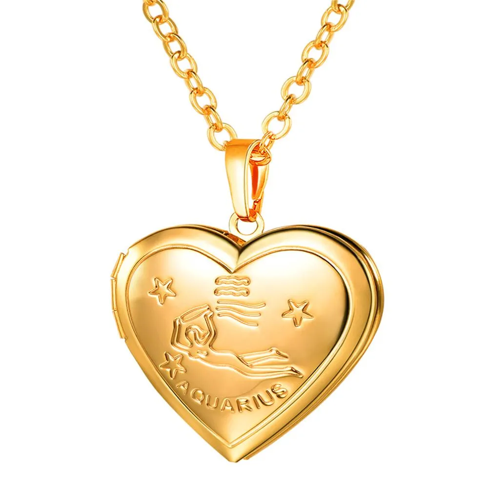 U7 Locket Necklaces 12 Constellations/Zodiac Heart Pendant &amp; Chain Mother's Day Gift Men/Women Jewelry Necklace P1158