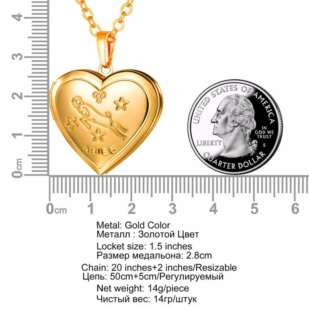 U7 Locket Necklaces 12 Constellations/Zodiac Heart Pendant &amp; Chain Mother's Day Gift Men/Women Jewelry Necklace P1158
