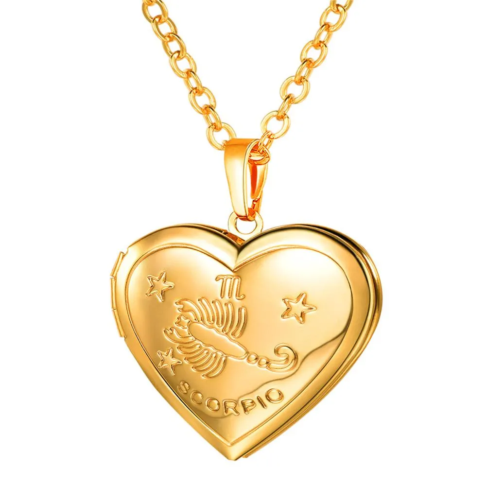 U7 Locket Necklaces 12 Constellations/Zodiac Heart Pendant &amp; Chain Mother's Day Gift Men/Women Jewelry Necklace P1158