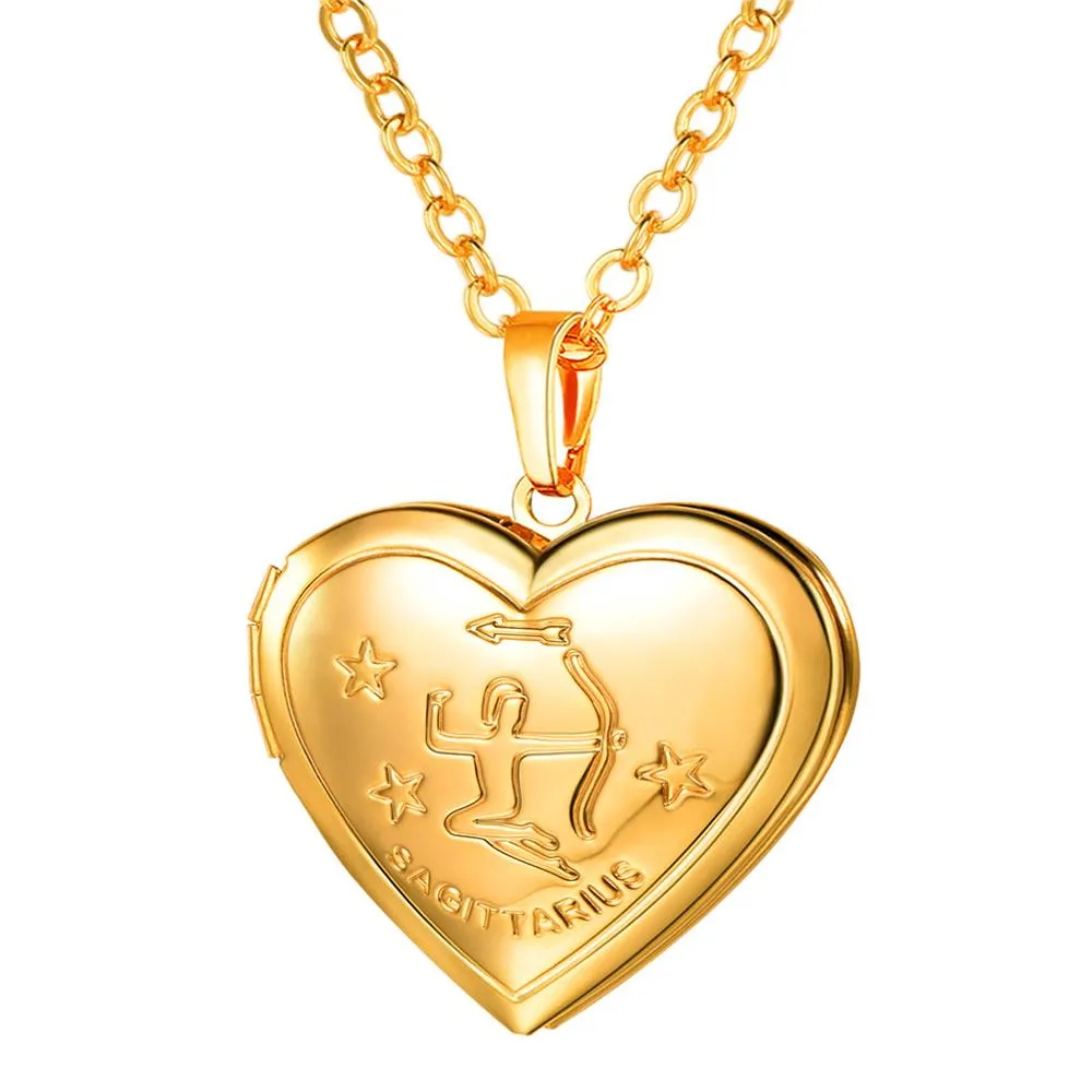 U7 Locket Necklaces 12 Constellations/Zodiac Heart Pendant &amp; Chain Mother's Day Gift Men/Women Jewelry Necklace P1158