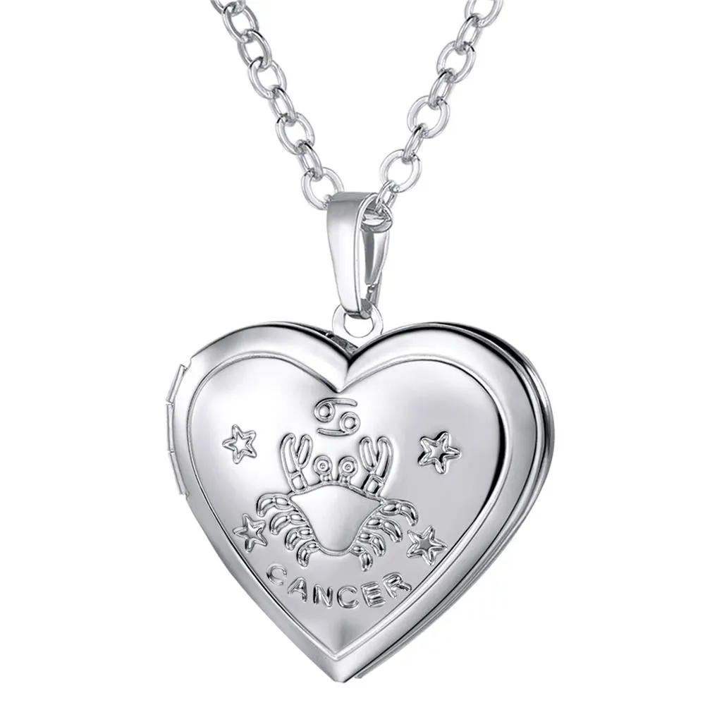 U7 Locket Necklaces 12 Constellations/Zodiac Heart Pendant &amp; Chain Mother's Day Gift Men/Women Jewelry Necklace P1158