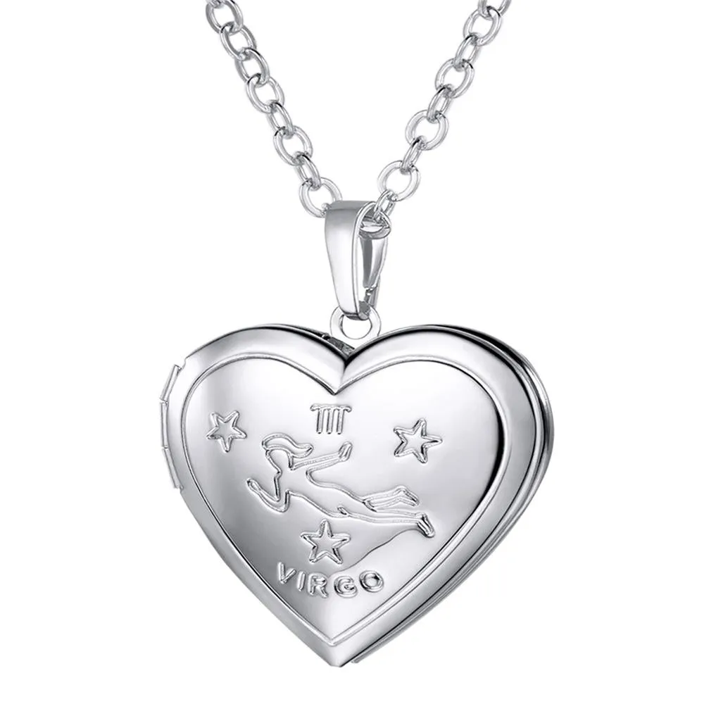 U7 Locket Necklaces 12 Constellations/Zodiac Heart Pendant &amp; Chain Mother's Day Gift Men/Women Jewelry Necklace P1158