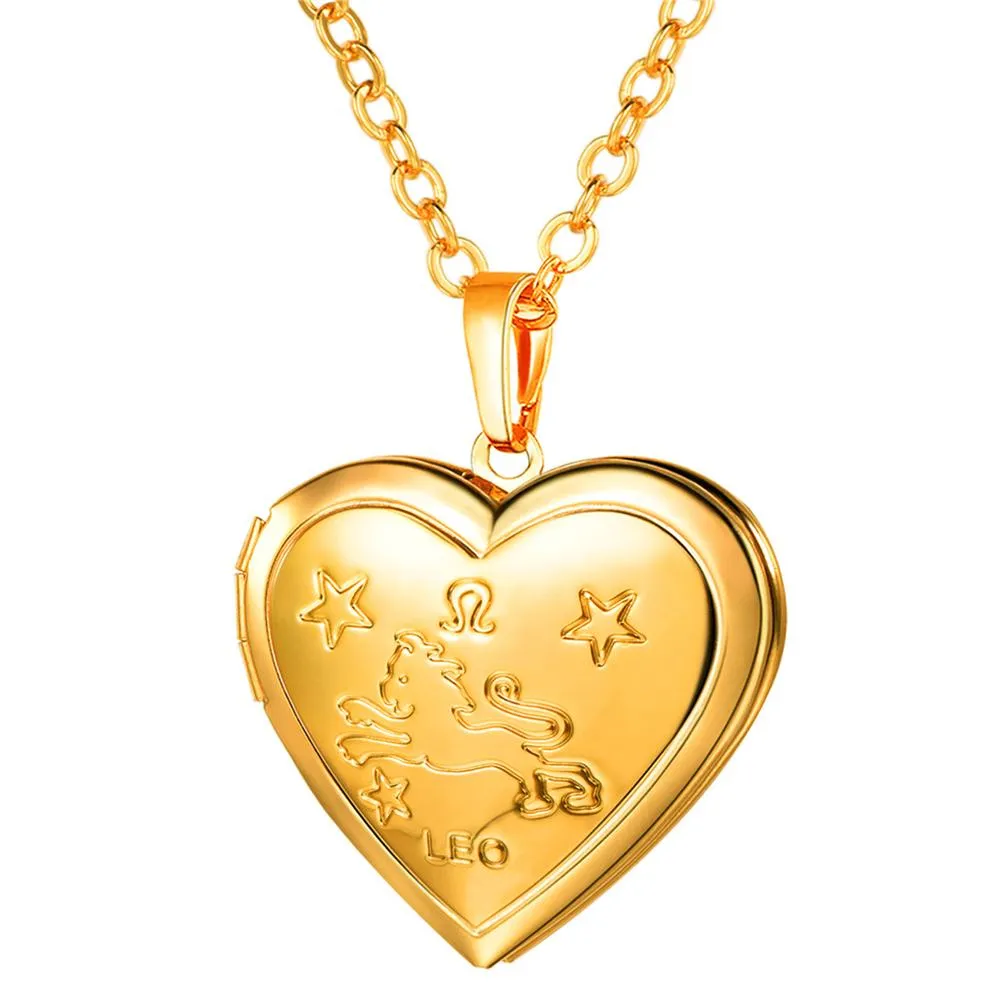 U7 Locket Necklaces 12 Constellations/Zodiac Heart Pendant &amp; Chain Mother's Day Gift Men/Women Jewelry Necklace P1158