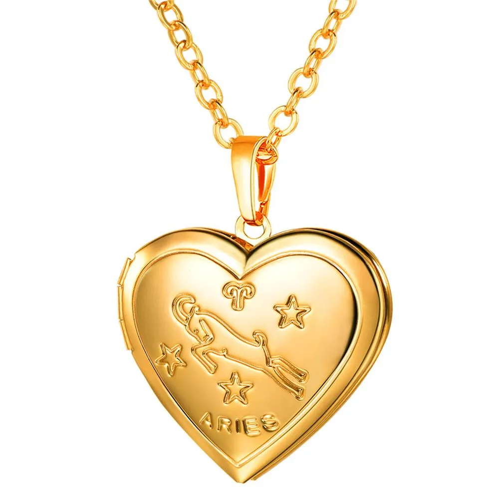 U7 Locket Necklaces 12 Constellations/Zodiac Heart Pendant &amp; Chain Mother's Day Gift Men/Women Jewelry Necklace P1158