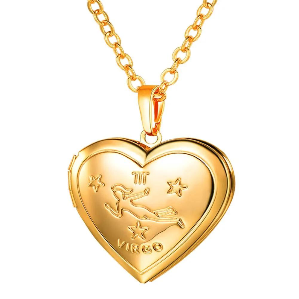 U7 Locket Necklaces 12 Constellations/Zodiac Heart Pendant &amp; Chain Mother's Day Gift Men/Women Jewelry Necklace P1158