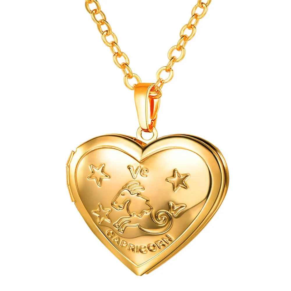 U7 Locket Necklaces 12 Constellations/Zodiac Heart Pendant &amp; Chain Mother's Day Gift Men/Women Jewelry Necklace P1158