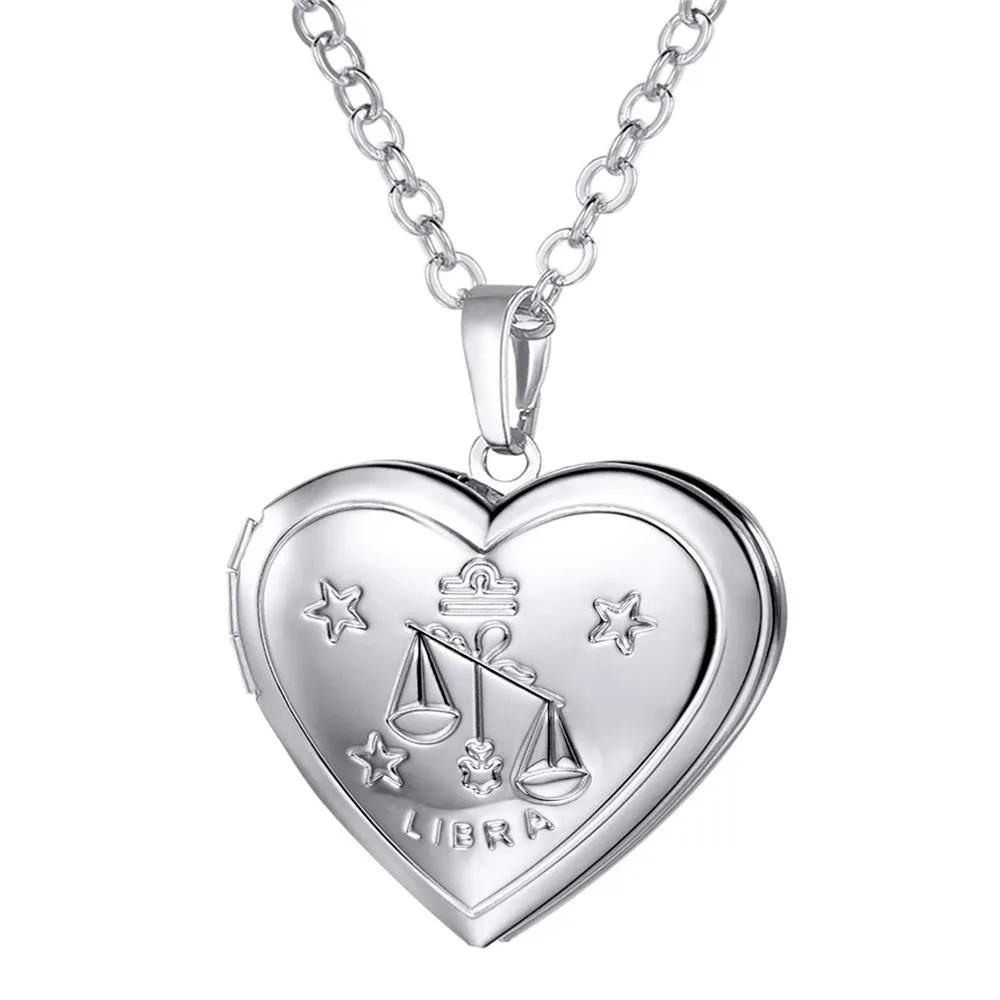 U7 Locket Necklaces 12 Constellations/Zodiac Heart Pendant &amp; Chain Mother's Day Gift Men/Women Jewelry Necklace P1158