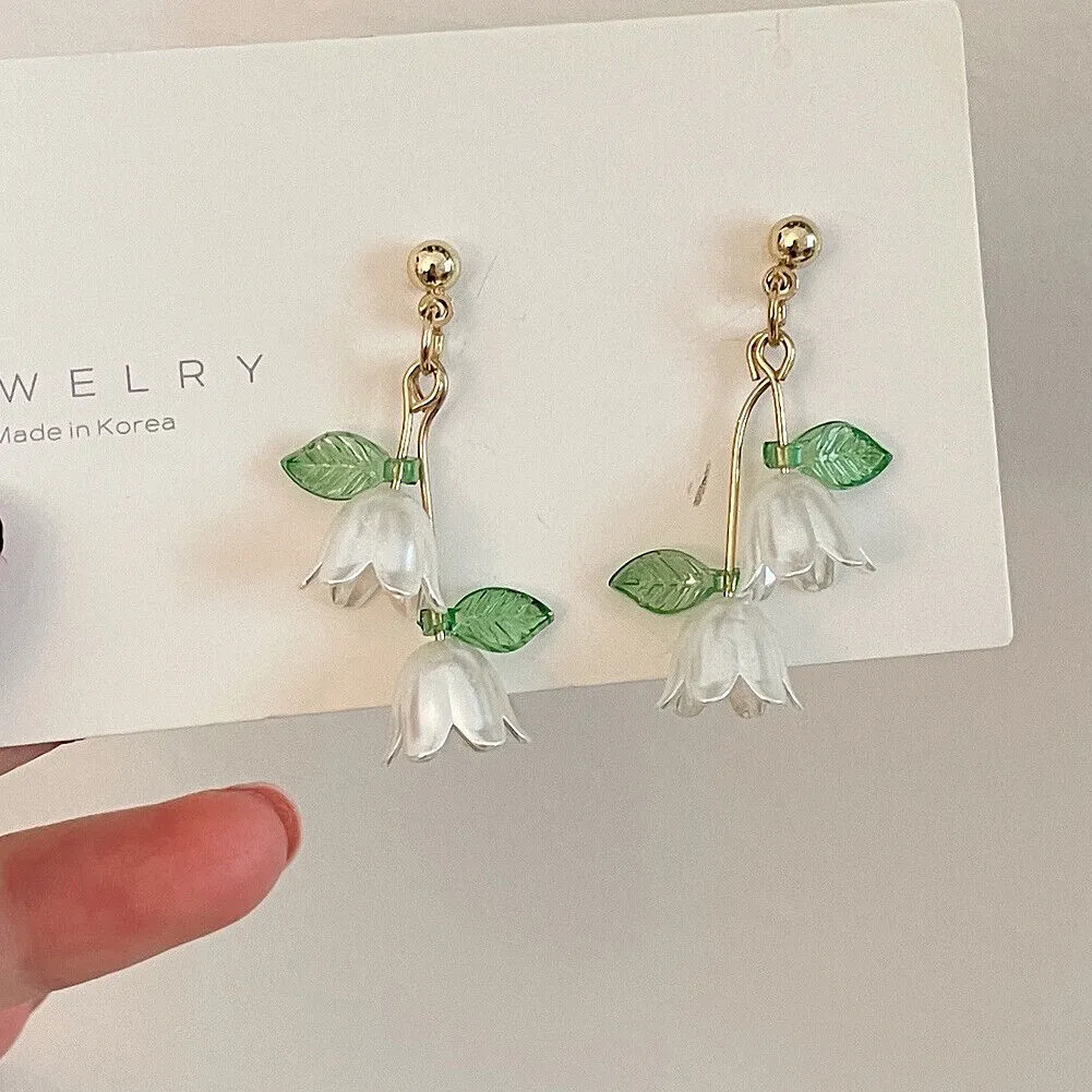 US Lily Of The Valley Chandelier Earrings Flower Floral Handmade Hook Earrings