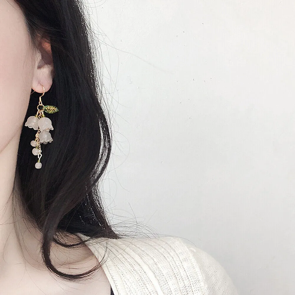 US Lily Of The Valley Chandelier Earrings Flower Floral Handmade Hook Earrings