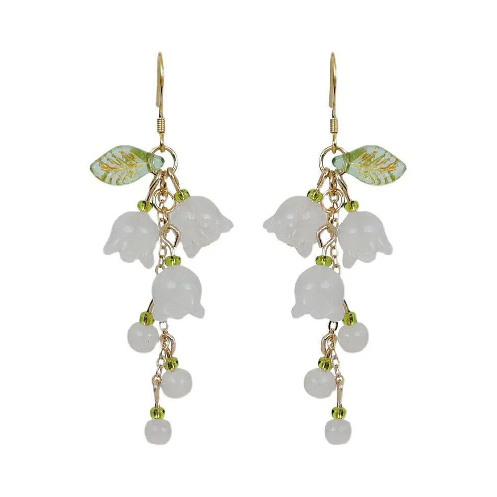 US Lily Of The Valley Chandelier Earrings Flower Floral Handmade Hook Earrings