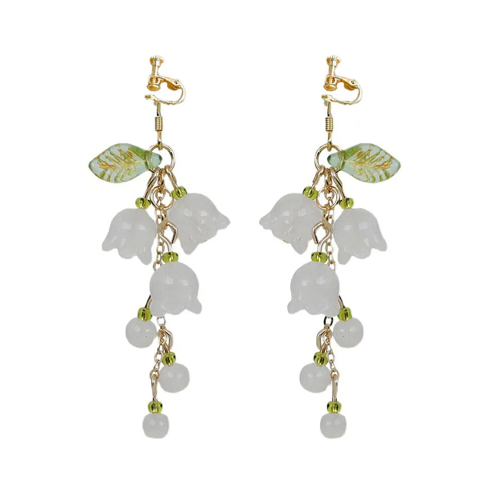 US Lily Of The Valley Chandelier Earrings Flower Floral Handmade Hook Earrings