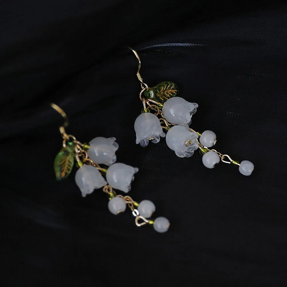 US Lily Of The Valley Chandelier Earrings Flower Floral Handmade Hook Earrings