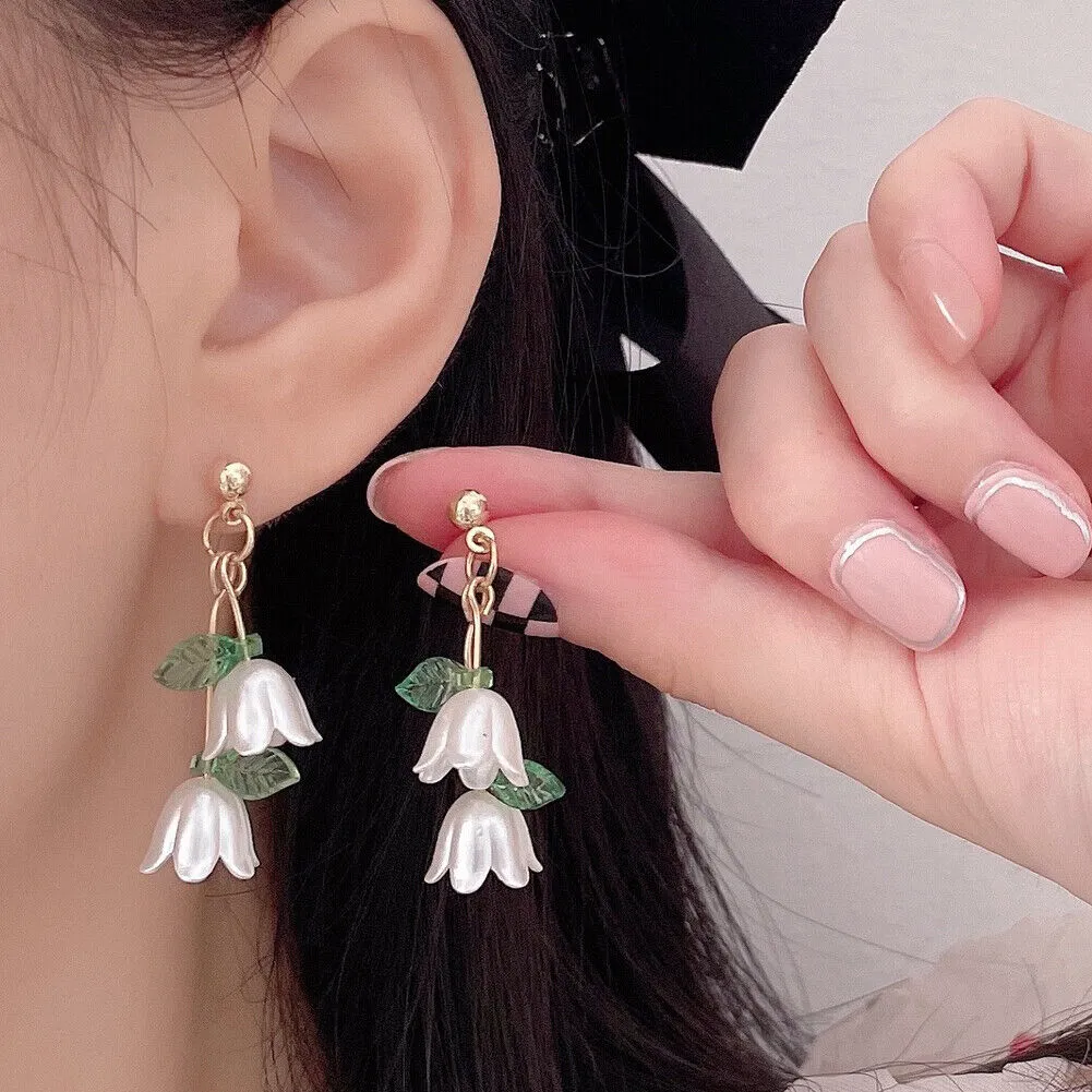 US Lily Of The Valley Chandelier Earrings Flower Floral Handmade Hook Earrings