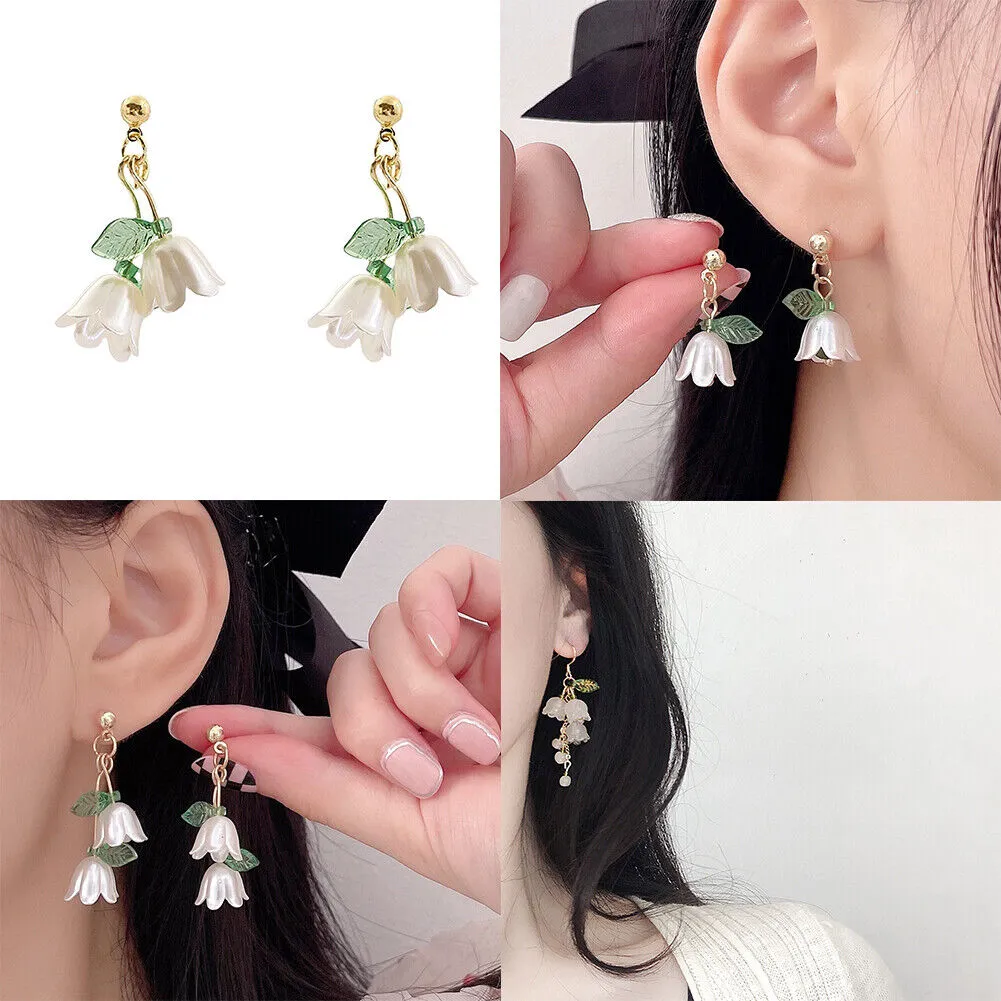 US Lily Of The Valley Chandelier Earrings Flower Floral Handmade Hook Earrings