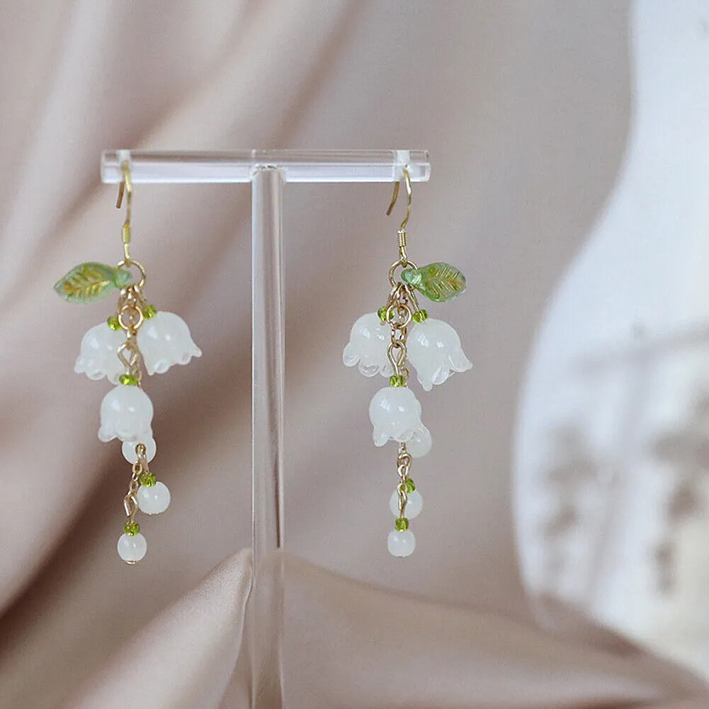 US Lily Of The Valley Chandelier Earrings Flower Floral Handmade Hook Earrings