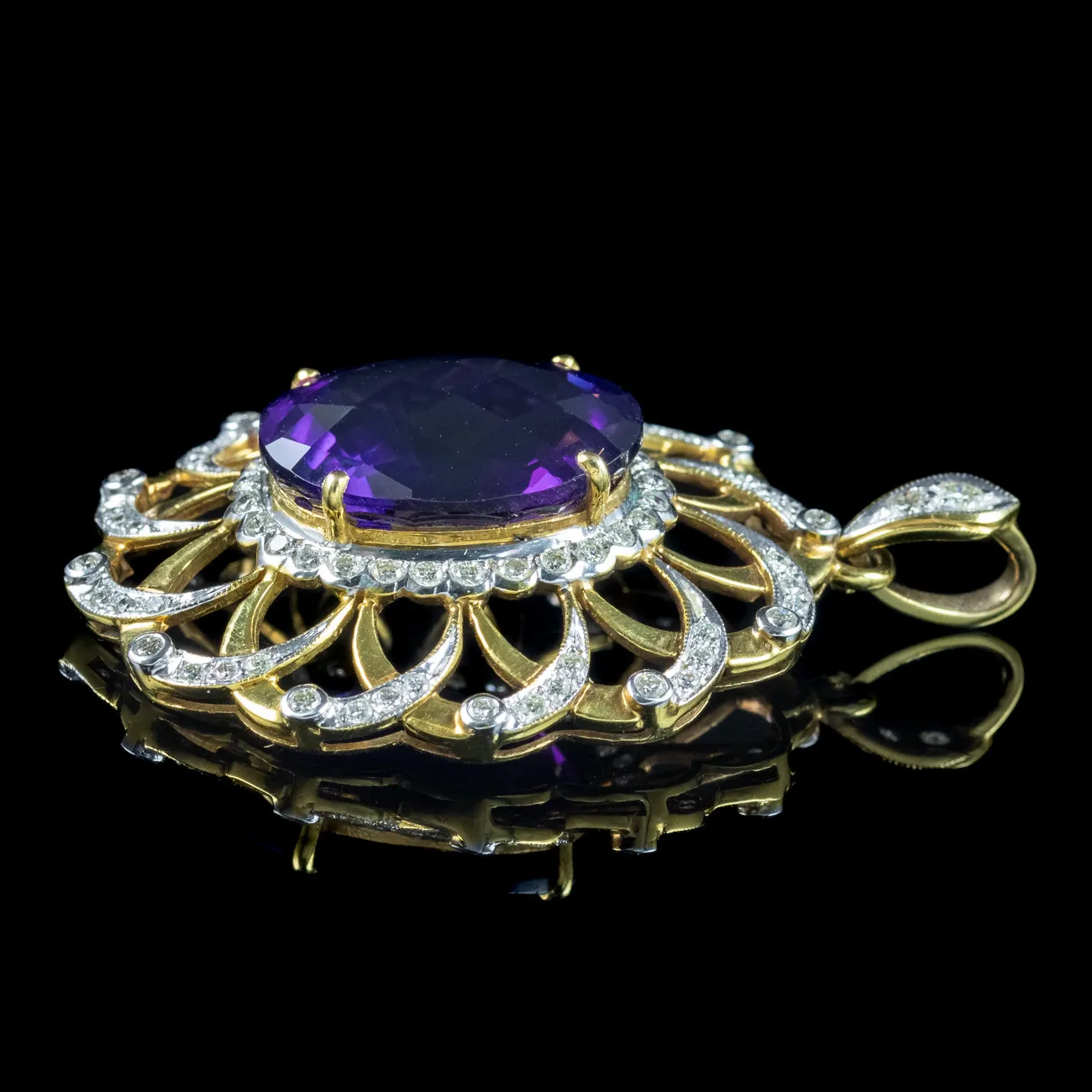 Vintage Amethyst Diamond Pendant 18ct Gold 12ct Amethyst