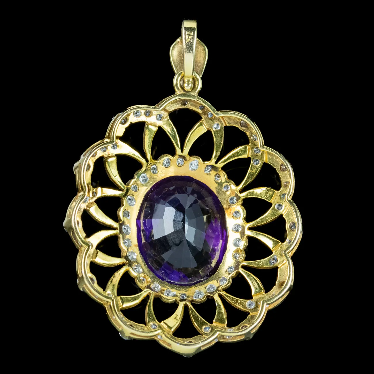 Vintage Amethyst Diamond Pendant 18ct Gold 12ct Amethyst