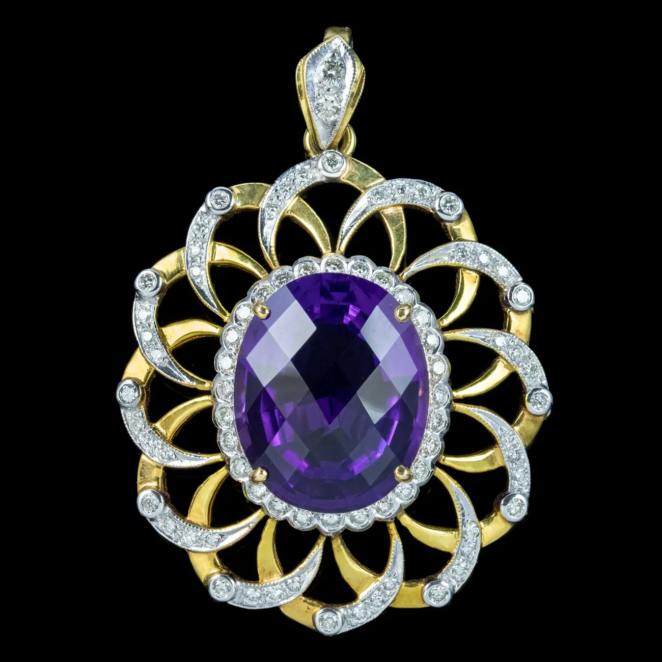 Vintage Amethyst Diamond Pendant 18ct Gold 12ct Amethyst