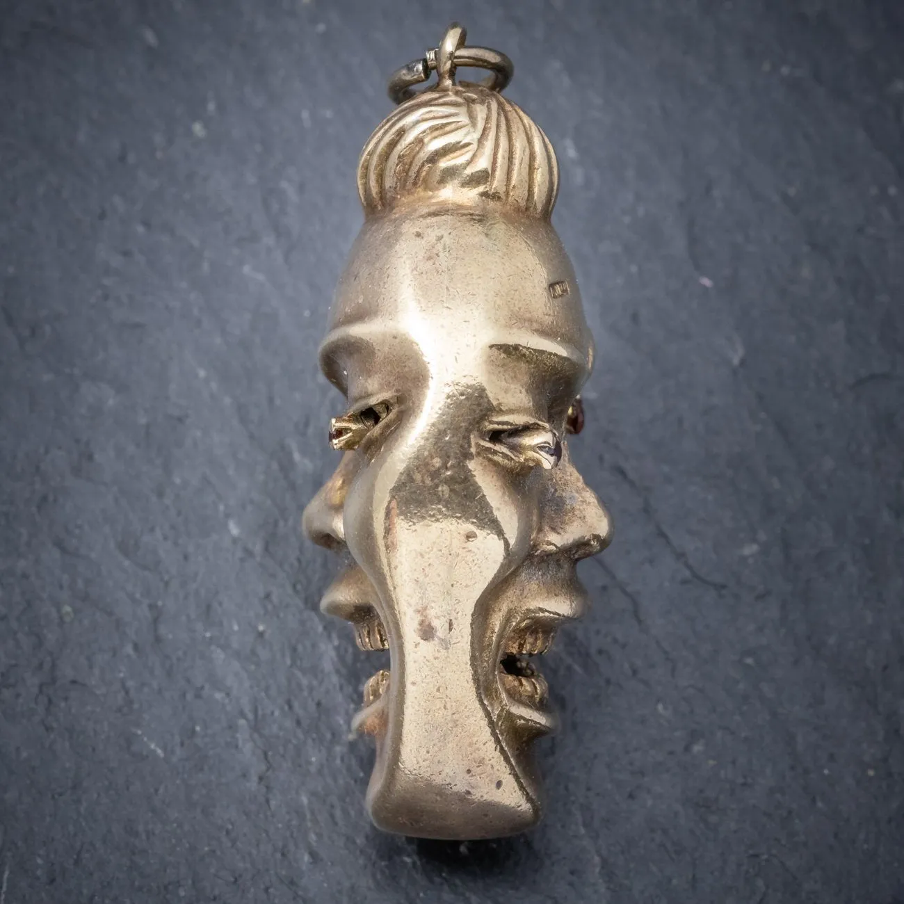 Vintage Double-Sided Face Pendant 9Ct Gold Dated 1963