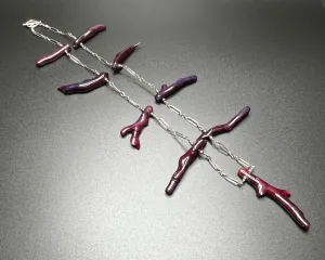Vintage Dyed Eggplant Purple Branch Coral Sterling Silver Necklace