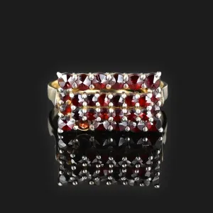 Vintage Four Row Bohemian Garnet Ring