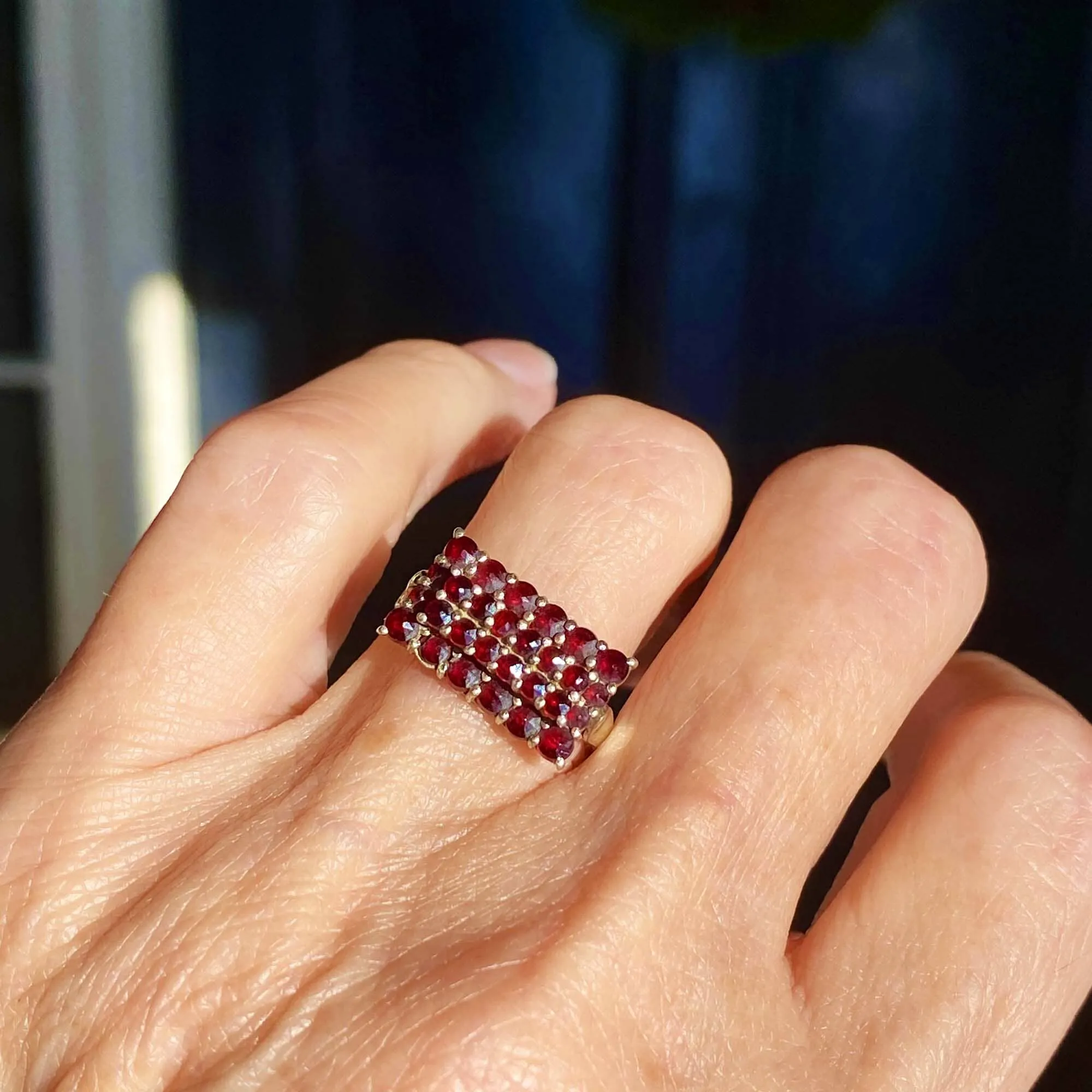 Vintage Four Row Bohemian Garnet Ring