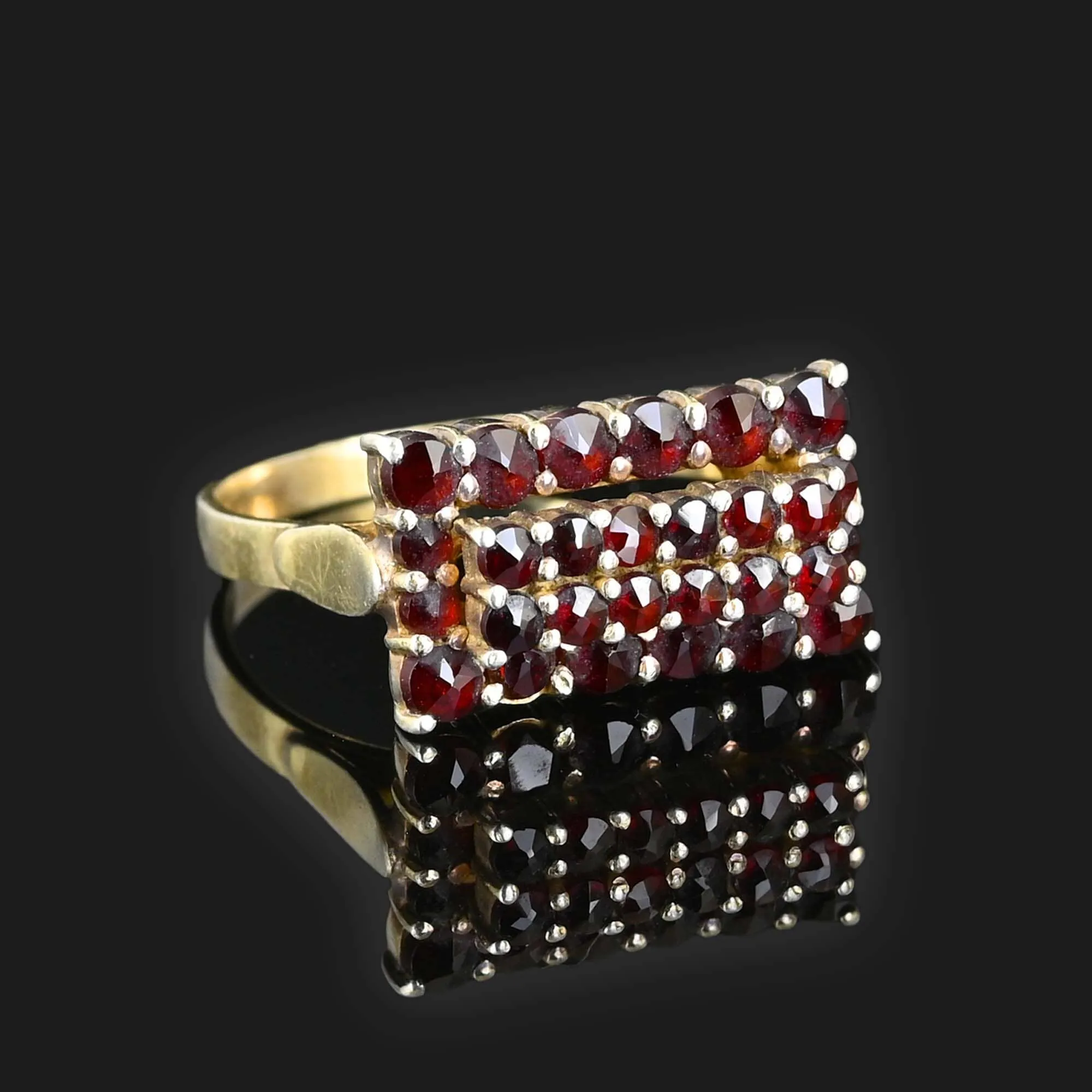 Vintage Four Row Bohemian Garnet Ring