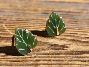 Vintage Jade Leaf Stud Earrings